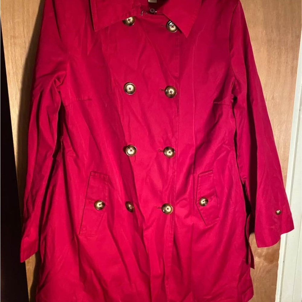 Michael Kors Stylish Red Double-Breasted Women's Raincoat size large